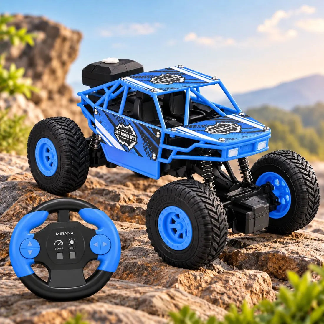 Duster 2WD RC Monster Truck for Kids | Rechargeable Off-Road Remote Control Car with Smoke Effect (Blue)