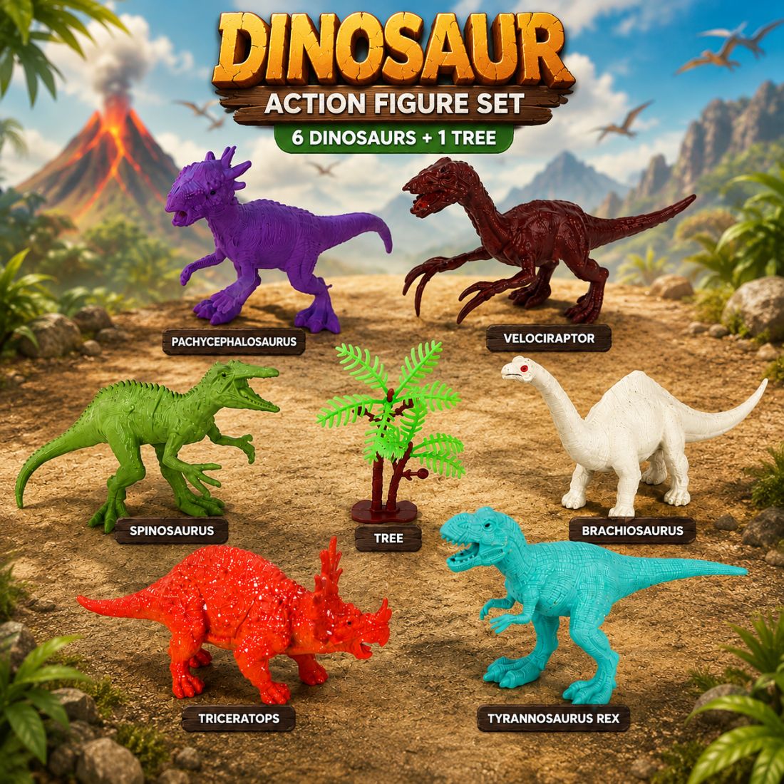 6 Pcs Dinosaur Figure Set | Realistic Dinosaur Toys for Kids (Multicolor)