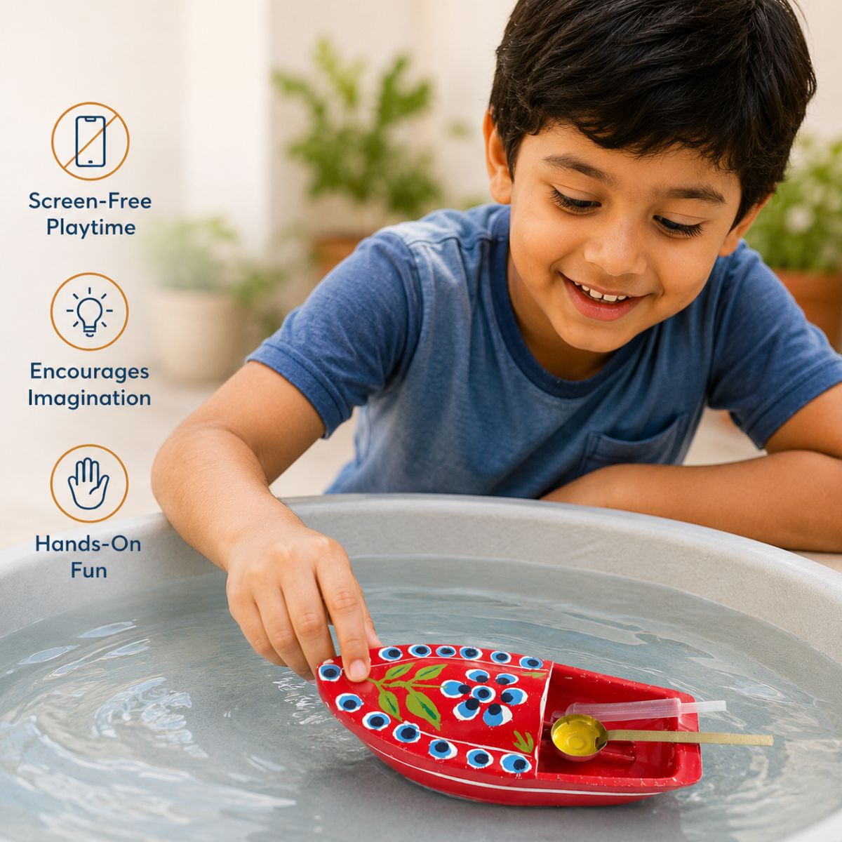Red Pop Pop Steam Boat Educational Toy | Hand Painted Boat