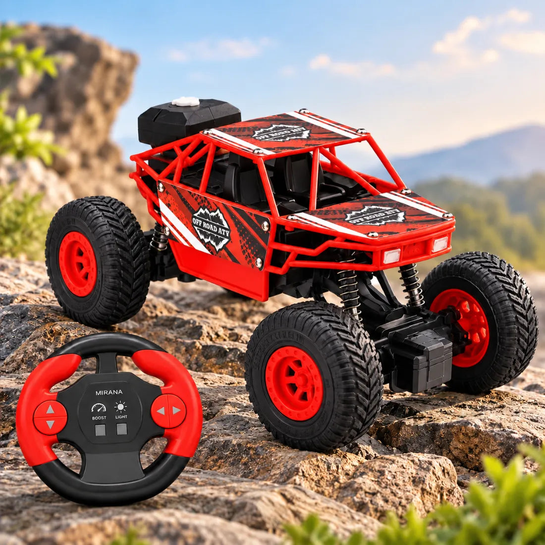 Duster 2WD RC Monster Truck for Kids | Rechargeable Off-Road Remote Control Car with Smoke Effect (Red)
