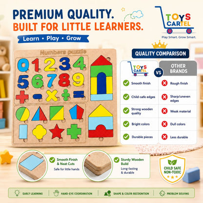 Wooden Numbers & Shapes Puzzle Board for Kids