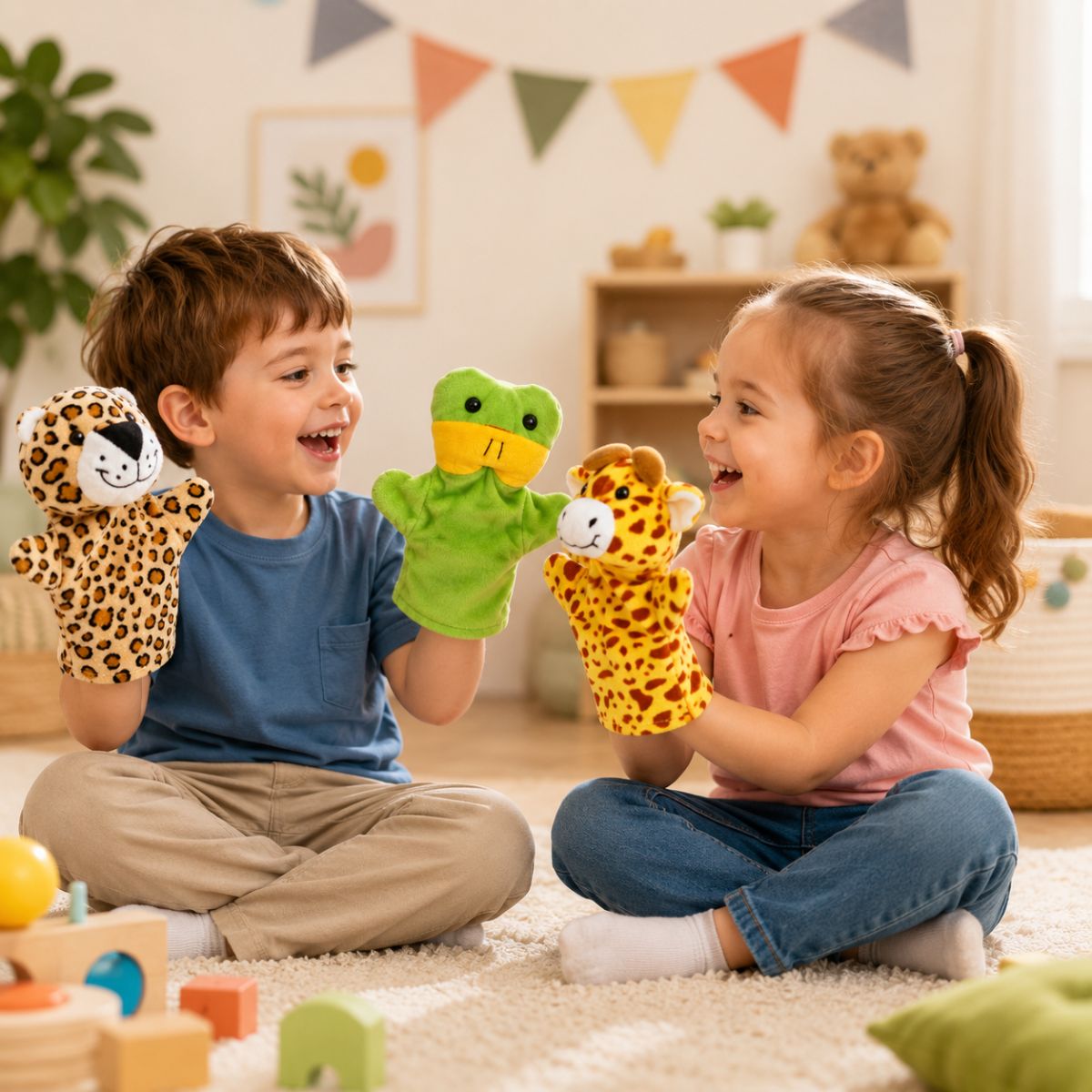 Frog Giraffe Cheetah Hand Puppet Combo Pack of 3 | Soft Toy Hand Puppets for Kids