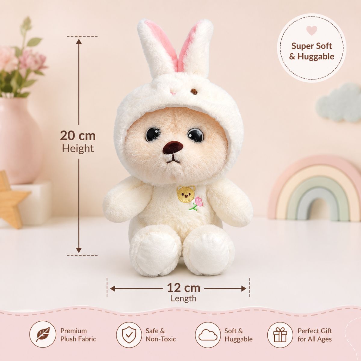 White Hoodie Teddy Bear Plush Toy for Kids & Gifting | Toys Cartel