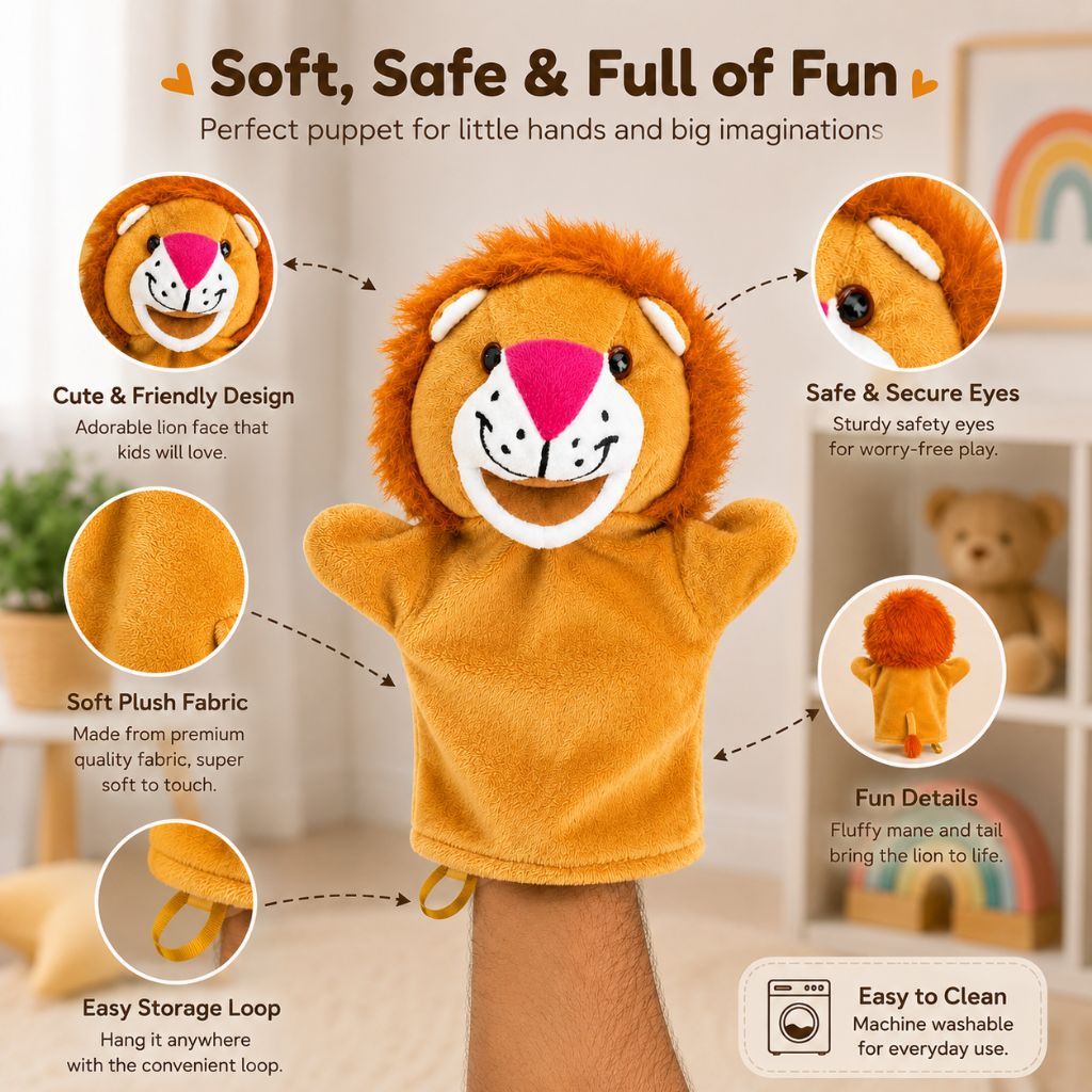 Lion Hand Puppet Soft Toy for Kids Online | Toys Cartel