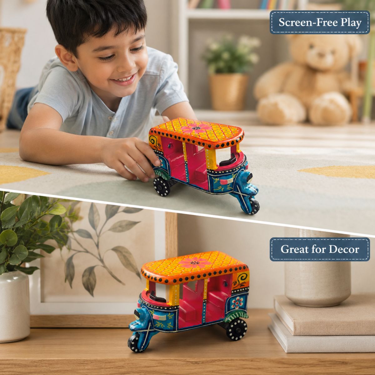 Handmade Wooden Auto Rickshaw Toy for Kids | Traditional Toy