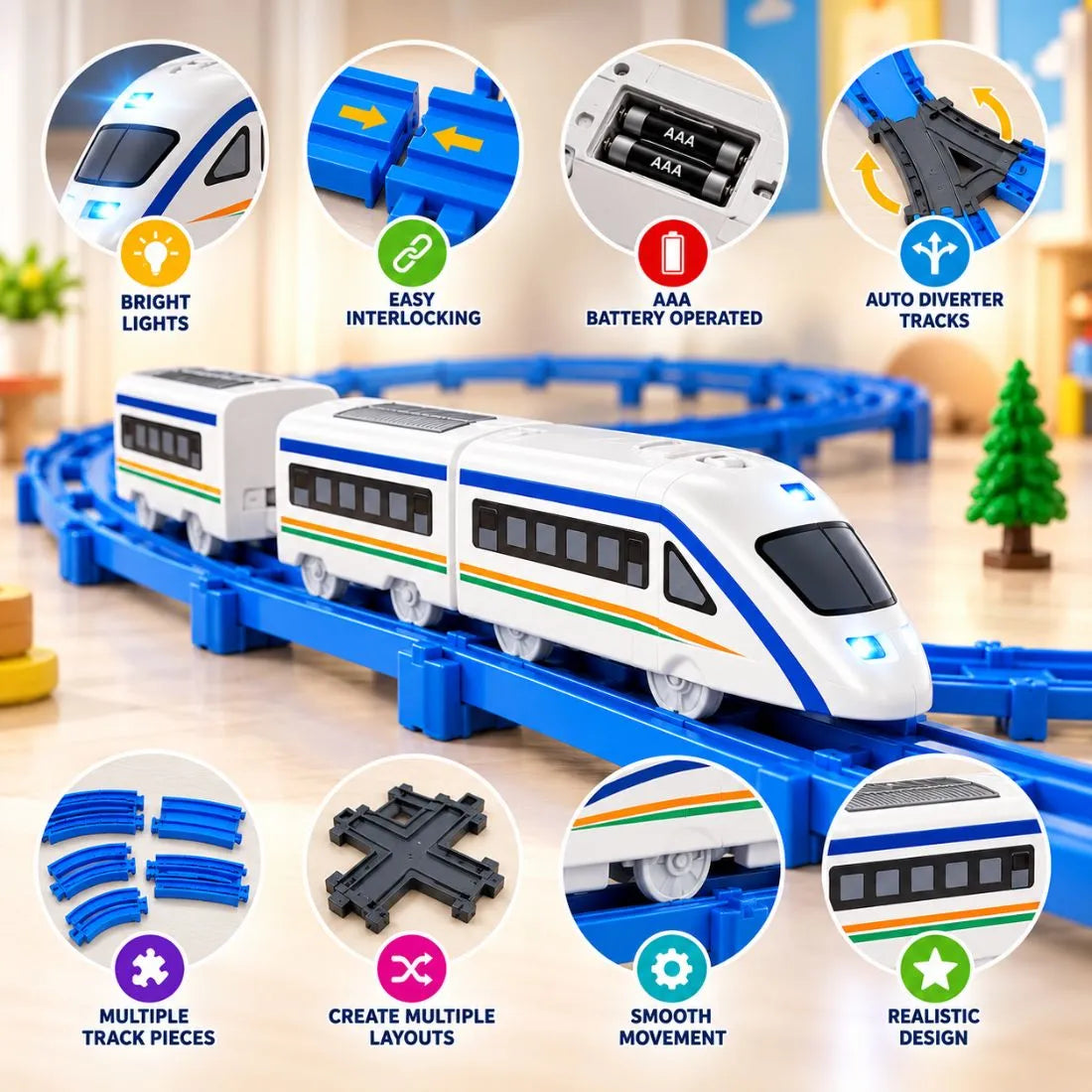 Vande Bharat Train Toy with 43 Pcs Track Set for Kids