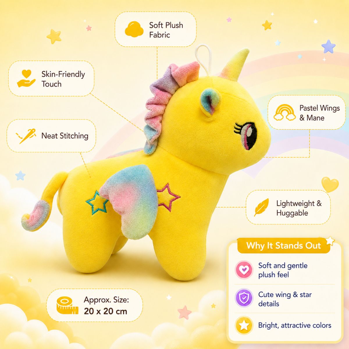 Cute Yellow Unicorn Soft Toy for Kids | Toys Cartel