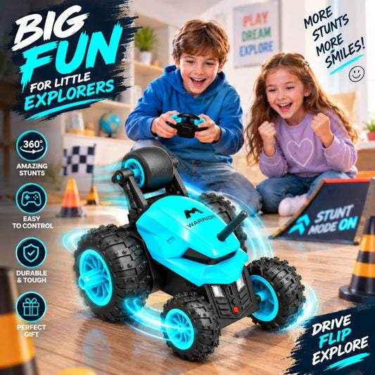 Warrior 360° RC Stunt Car for Kids | 7 Stunt Modes, LED Lights & Speed Boost (Sky Blue)
