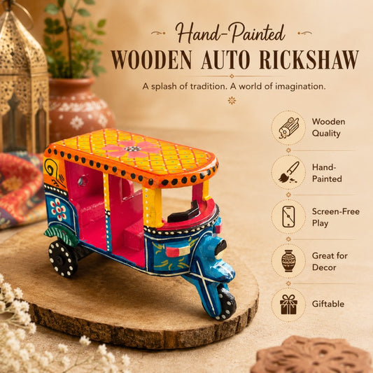 Handmade Wooden Auto Rickshaw Toy for Kids | Traditional Toy