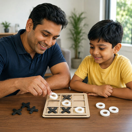 Wooden Tic Tac Toe & IQ Puzzle Toys for Kids Fun Learn