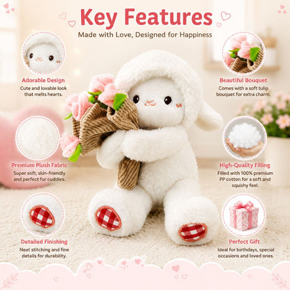 Cute Lamb Sheep Soft Toy with 2-in-1 Convertible Bouquet Hat