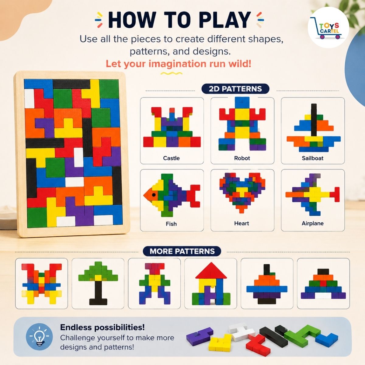 Tangram Thick Wooden Puzzle | Educational Learning Toy for Kids