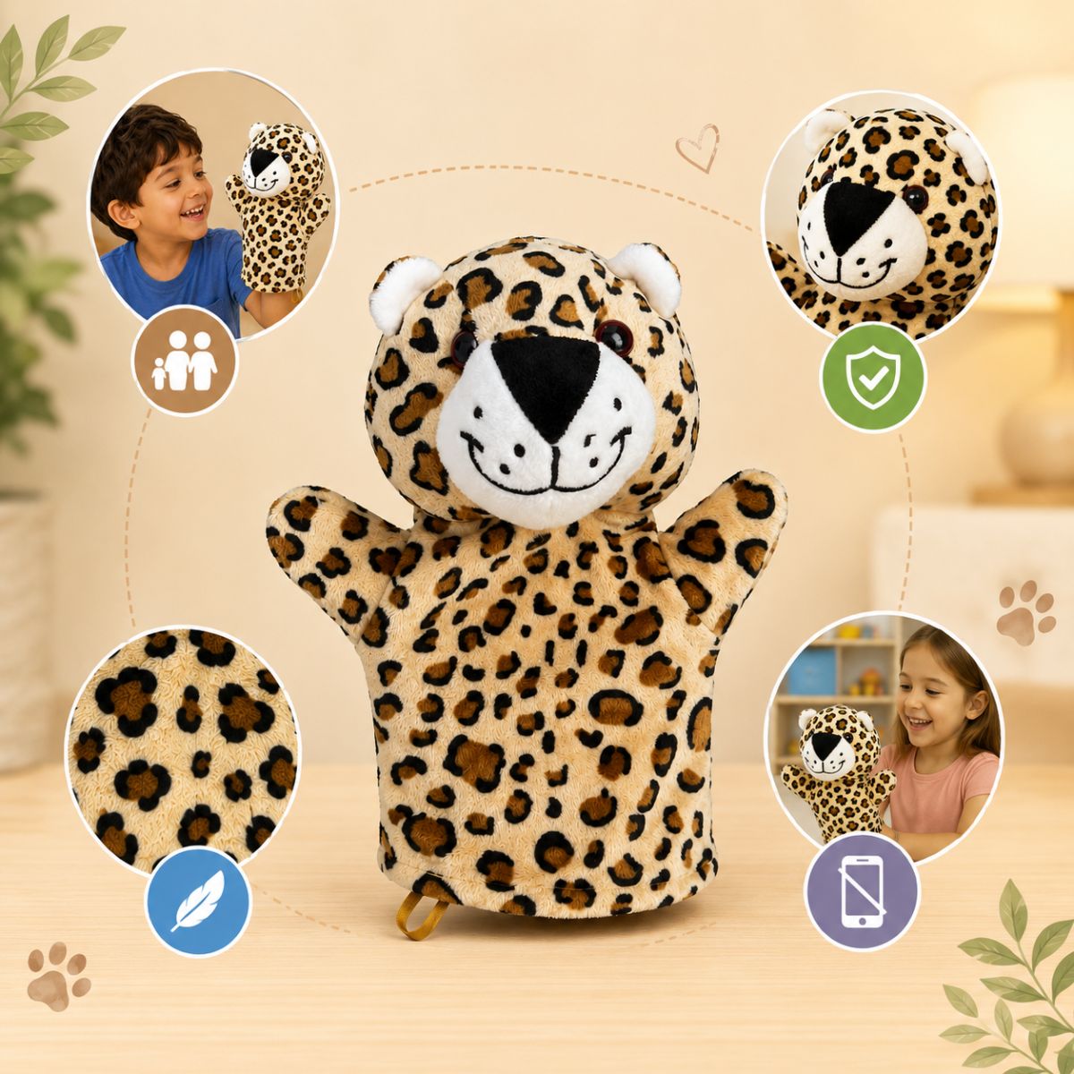 Cheetah Hand Puppet for Kids | Soft Toy Puppet