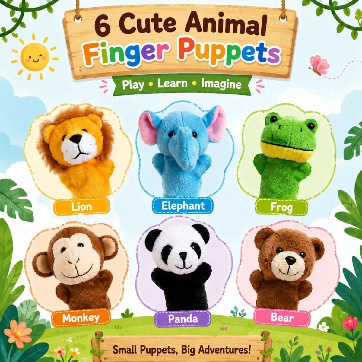 Cute Animal Finger Puppets for Kids | Soft Puppet Set of 6