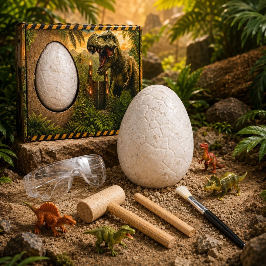 Dinosaur Egg Dig Kit for Kids – Dinosaur Excavation Toy with 8 Mini Dinosaurs, Digging Tools & Learning Cards