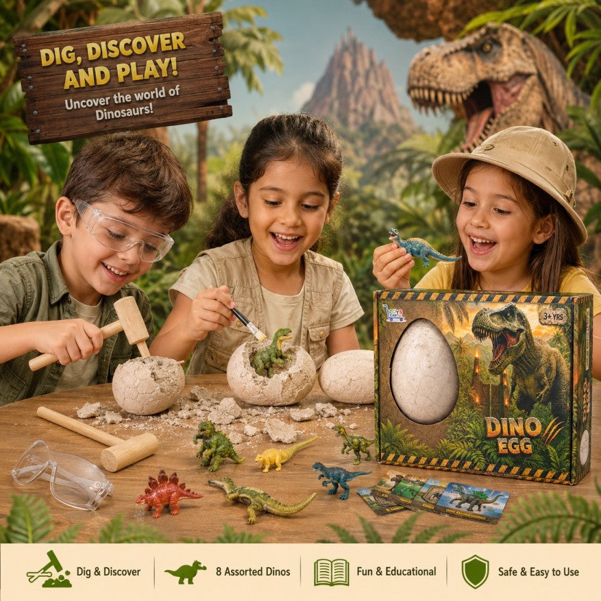 Dinosaur Egg Dig Kit for Kids – Dinosaur Excavation Toy with 8 Mini Dinosaurs, Digging Tools & Learning Cards