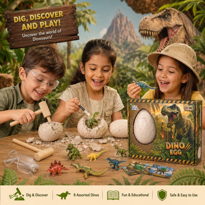 Dinosaur Egg Dig Kit for Kids – Dinosaur Excavation Toy with 8 Mini Dinosaurs, Digging Tools & Learning Cards