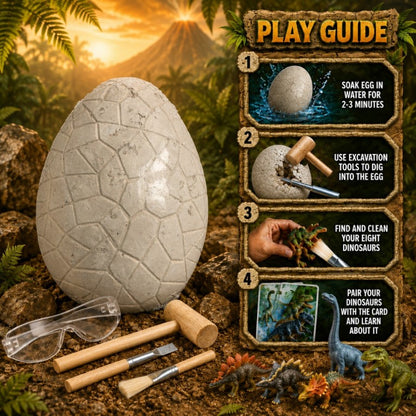 Dinosaur Egg Dig Kit for Kids – Dinosaur Excavation Toy with 8 Mini Dinosaurs, Digging Tools & Learning Cards
