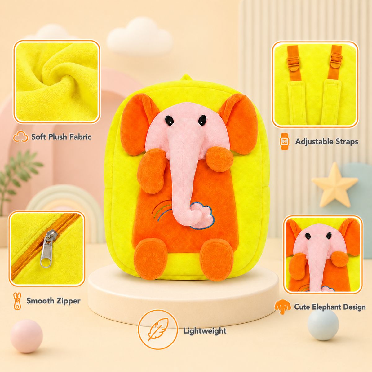 Elephant Plush School Bag for Kids | Soft Nursery Backpack for Toddlers
