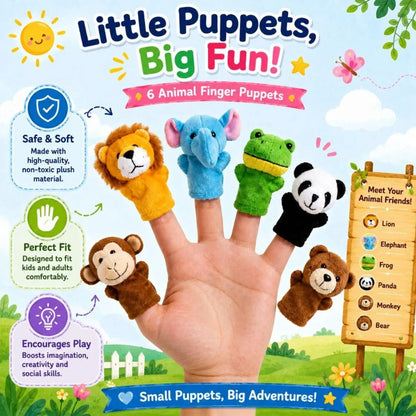 Cute Animal Finger Puppets for Kids | Soft Puppet Set of 6