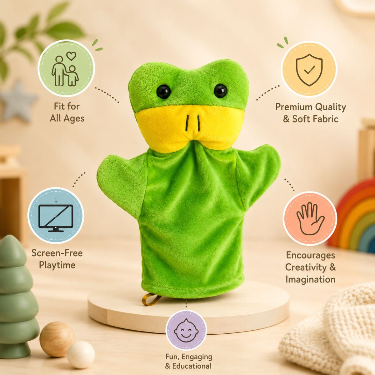 Soft Green Frog Hand Puppet | Educational Toy for Kids