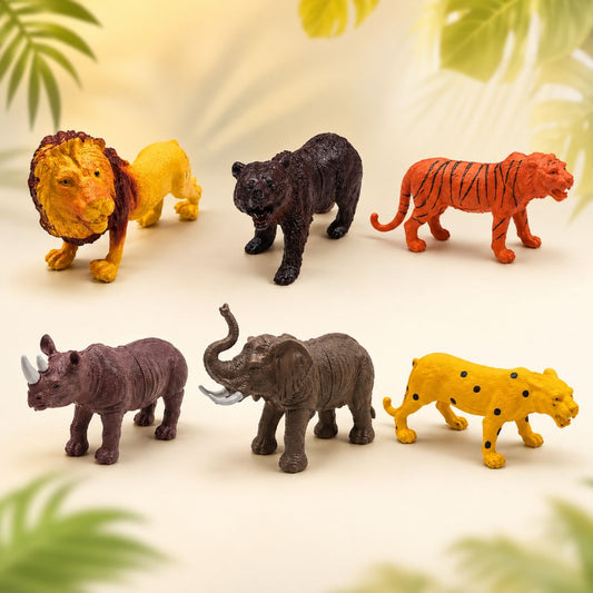 6 Pcs Jungle Animal Toy Set | Realistic Wild Zoo Animal Figures for Kids