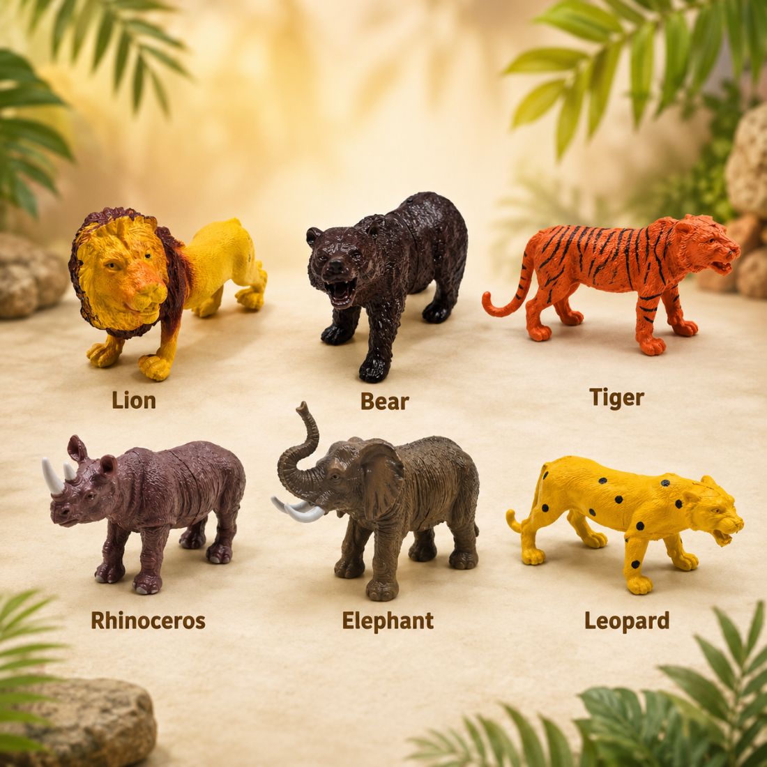 6 Pcs Jungle Animal Toy Set | Realistic Wild Zoo Animal Figures for Kids