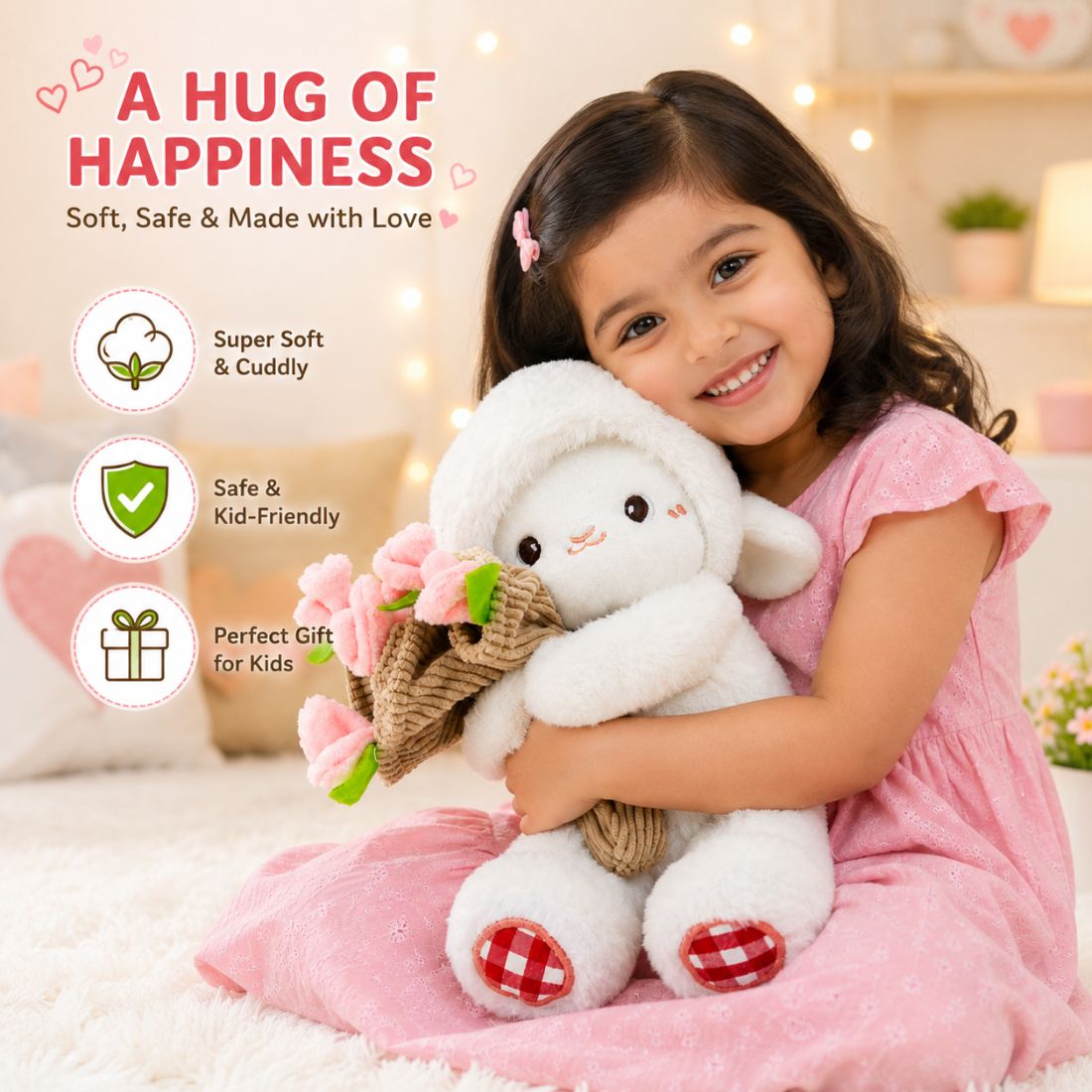 Cute Lamb Sheep Soft Toy with 2-in-1 Convertible Bouquet Hat