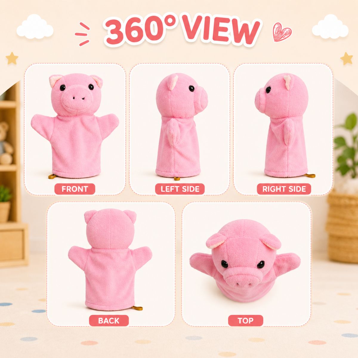 Pink Pig Hand Puppet Soft Toy for Kids | Plush Hand Puppet
