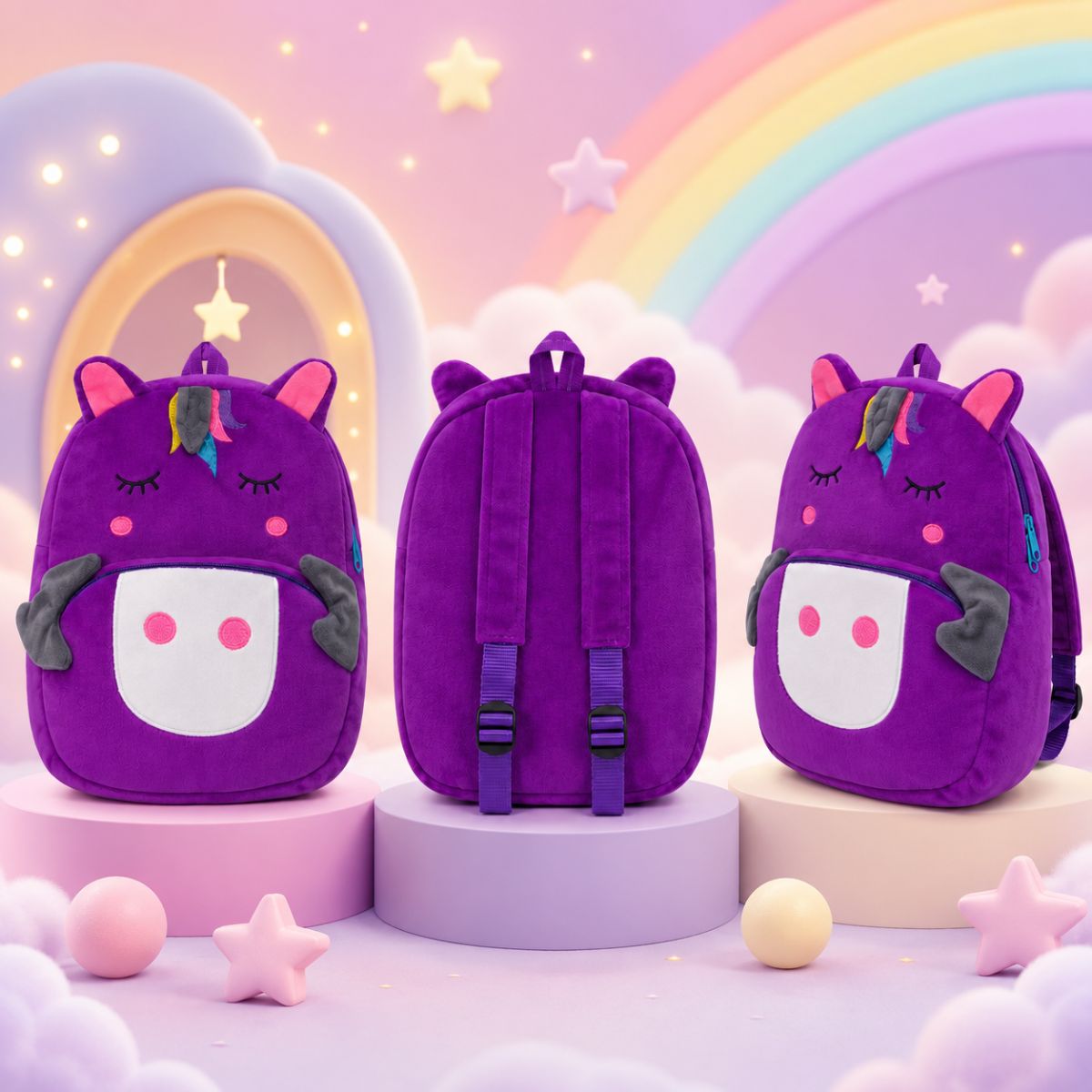 Sleeping Unicorn Plush School Bag for Kids | Soft Nursery Backpack