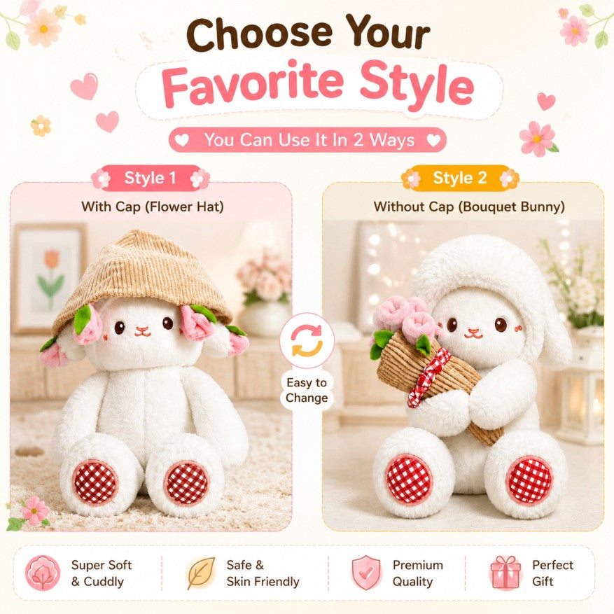 Cute Lamb Sheep Soft Toy with 2-in-1 Convertible Bouquet Hat