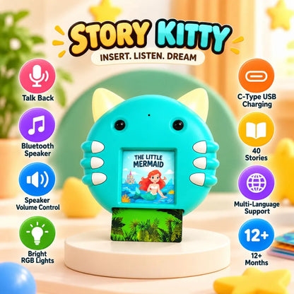 Story Kitty Interactive Learning Toy with 40 Stories, Talk Back & BT Speaker (Blue)