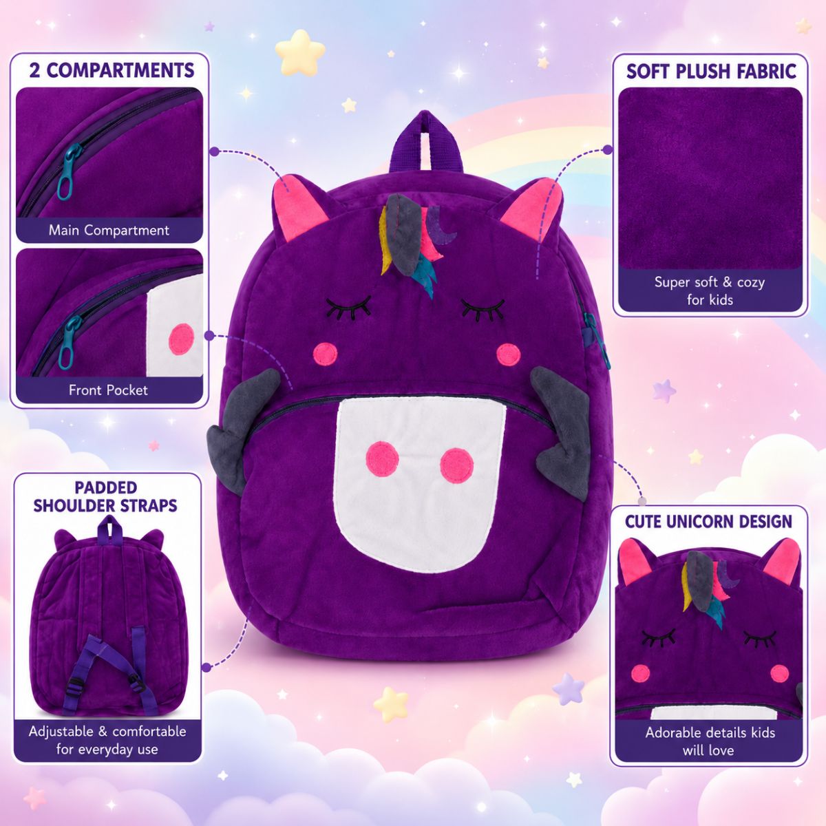 Sleeping Unicorn Plush School Bag for Kids | Soft Nursery Backpack