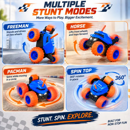 Warrior 360° RC Stunt Car for Kids | 7 Stunt Modes, LED Lights & Speed Boost (Blue)