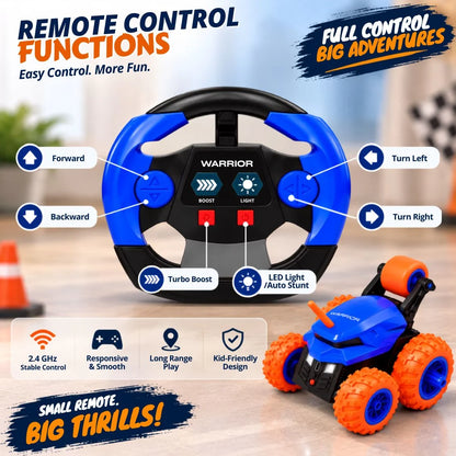 Warrior 360° RC Stunt Car for Kids | 7 Stunt Modes, LED Lights & Speed Boost (Blue)