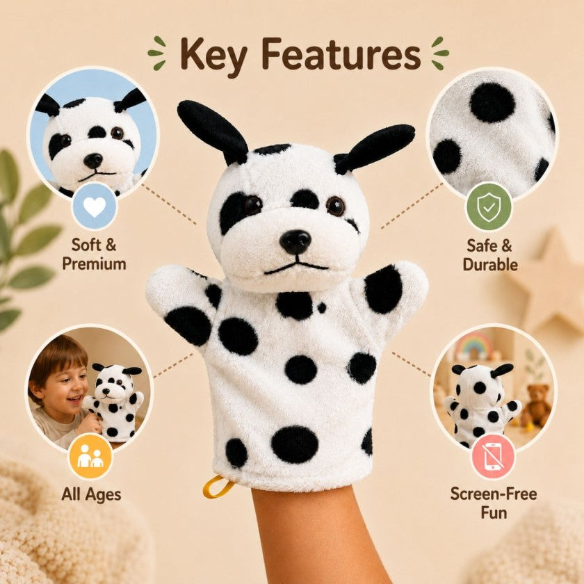 White Dog Hand Puppet for Kids | Soft Toy Puppet