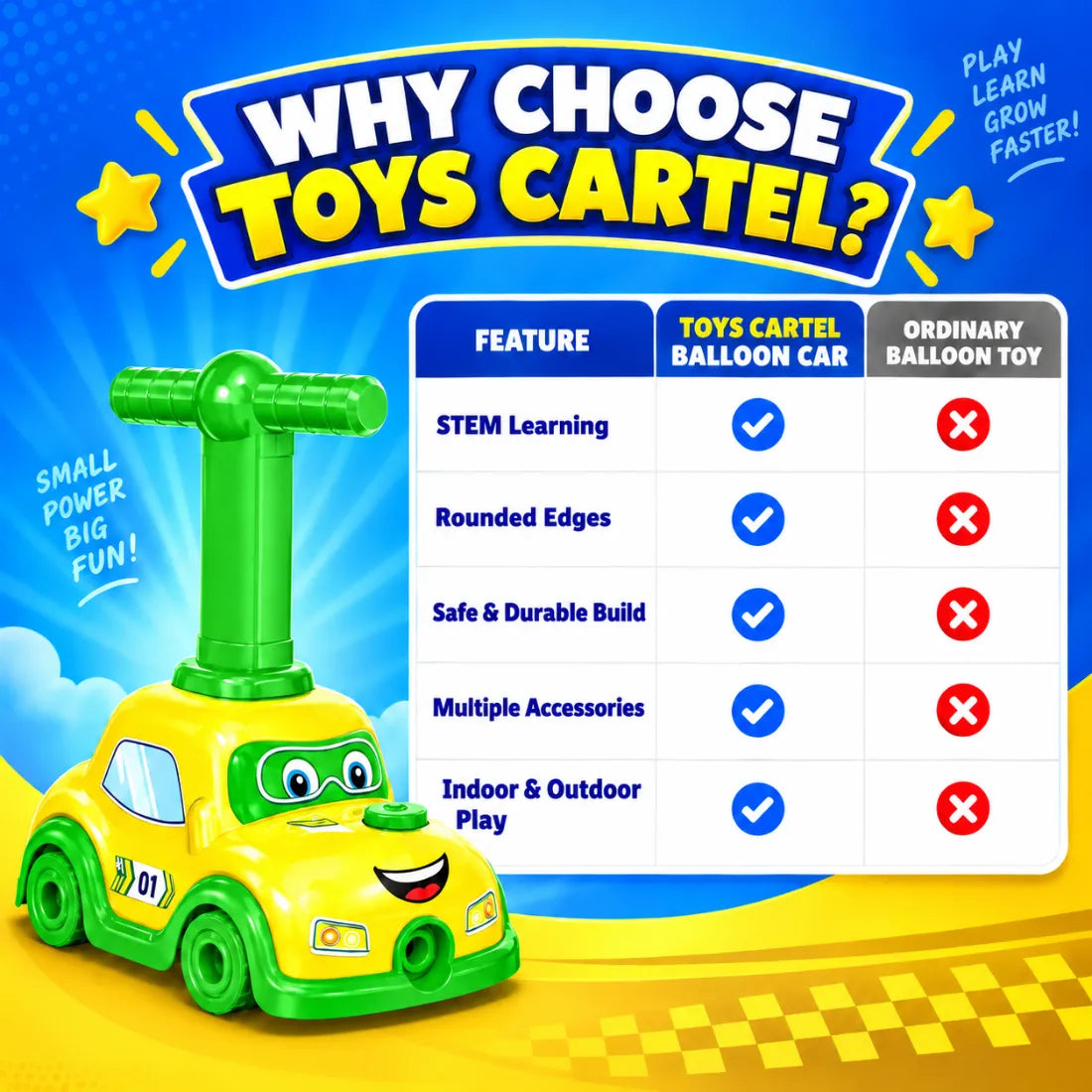 Balloon Car Launcher Playset – Air-Powered Racing Toy with Pump, 3-in-1 Vehicle Set for Kids, No Batteries Required