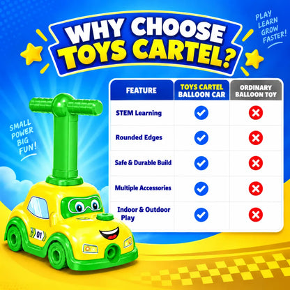 Balloon Car Launcher Playset – Air-Powered Racing Toy with Pump, 3-in-1 Vehicle Set for Kids, No Batteries Required