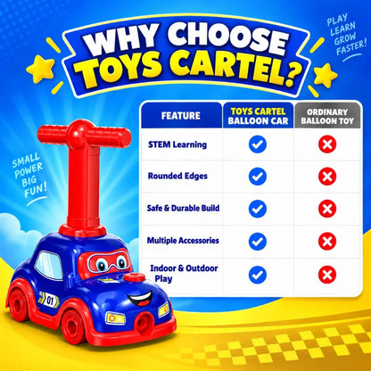 Balloon Car Launcher with Pump & 3-in-1 Vehicle Set (Red & Blue)