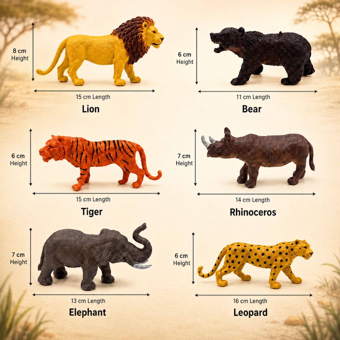 6 Pcs Jungle Animal Toy Set | Realistic Wild Zoo Animal Figures for Kids